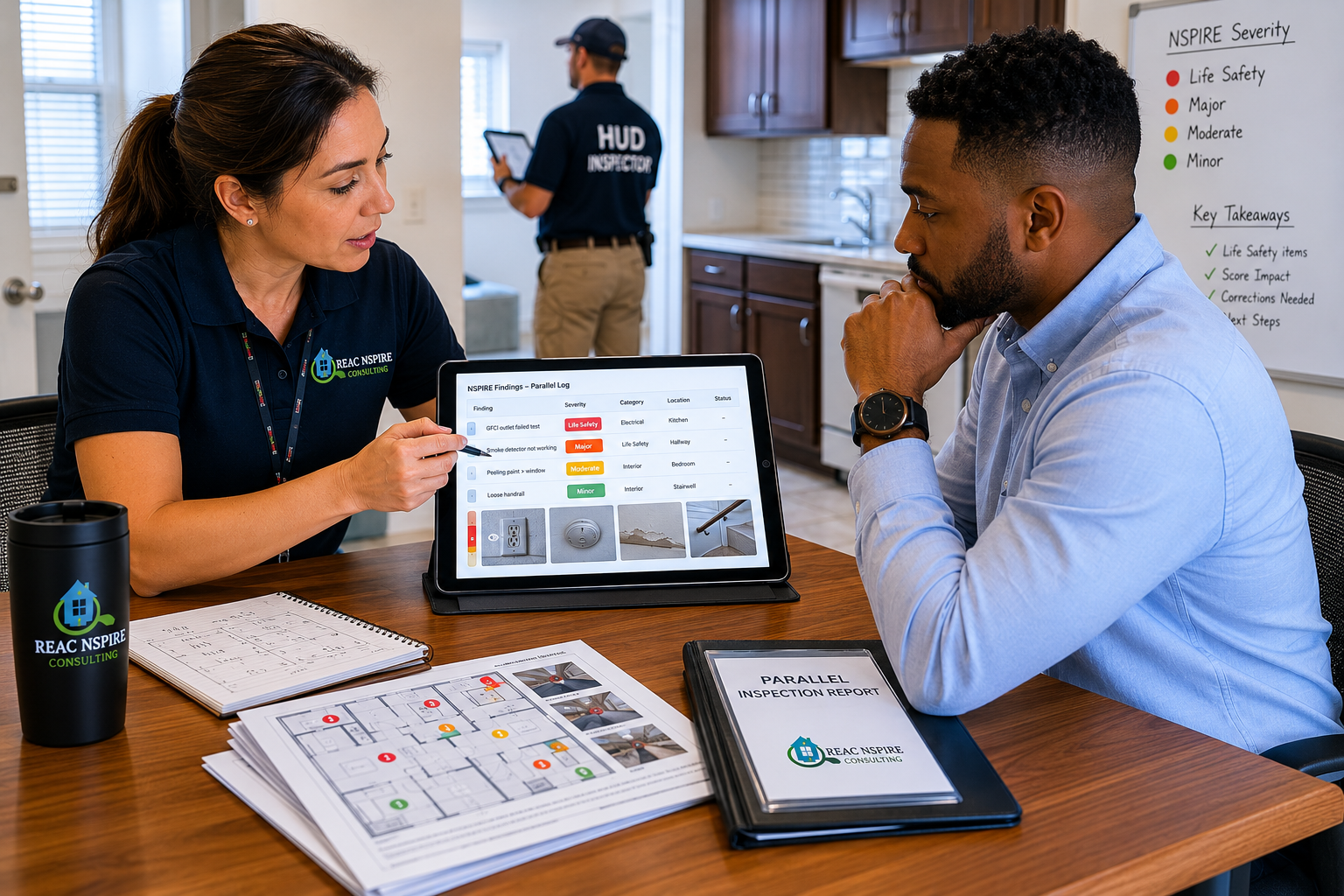 Consultant covering every inspectable area during an on-site walkthrough