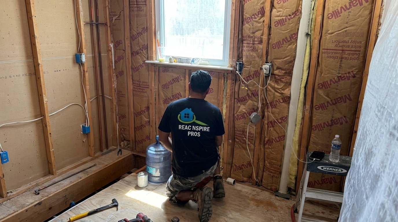 Contractor inspecting wall condition during remediation